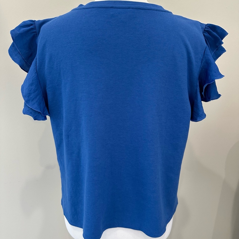 Blue Top, Ruffled Sleeve, Size L - Picture 3 of 4